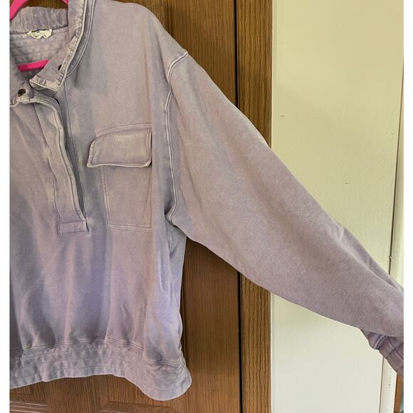 Urban Daisy Lavender Mineral Wash Half Snap Collared Oversized PTP 27.5” Cotton - Picture 6 of 8